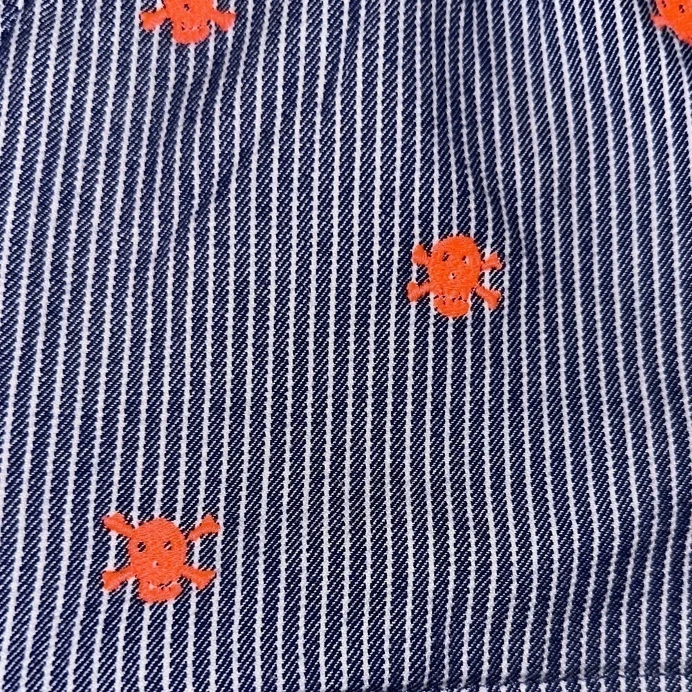 Mini Boden Girls 10 Years Railroad Stripe Neon Skull Cotton Shorts Heart Pockets